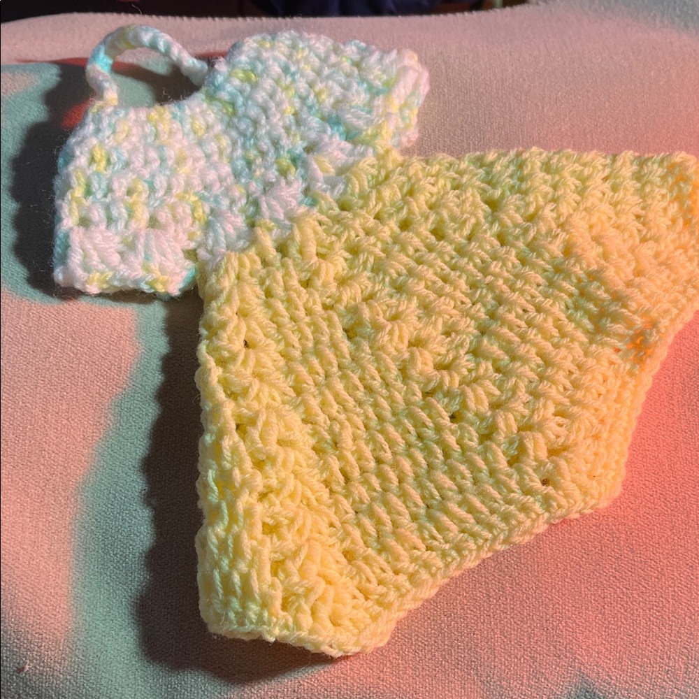Handmade Yellow and White Crochet Baby Dress